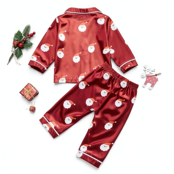 Baby Girls Santa Claus Red Satin Pajamas Set-2