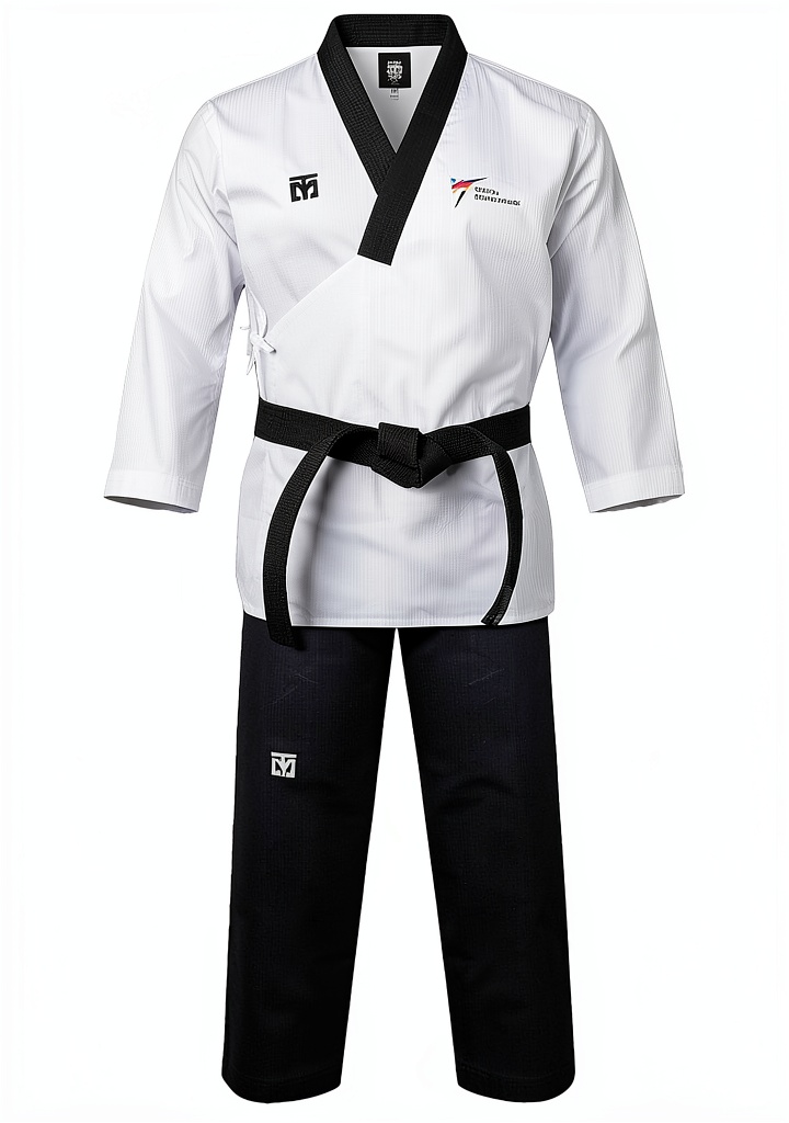 Child practicing poomsae in Mooto dobok on a dojo mat