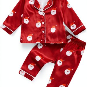 Baby Girls Santa Claus Red Satin Pajamas Set-0