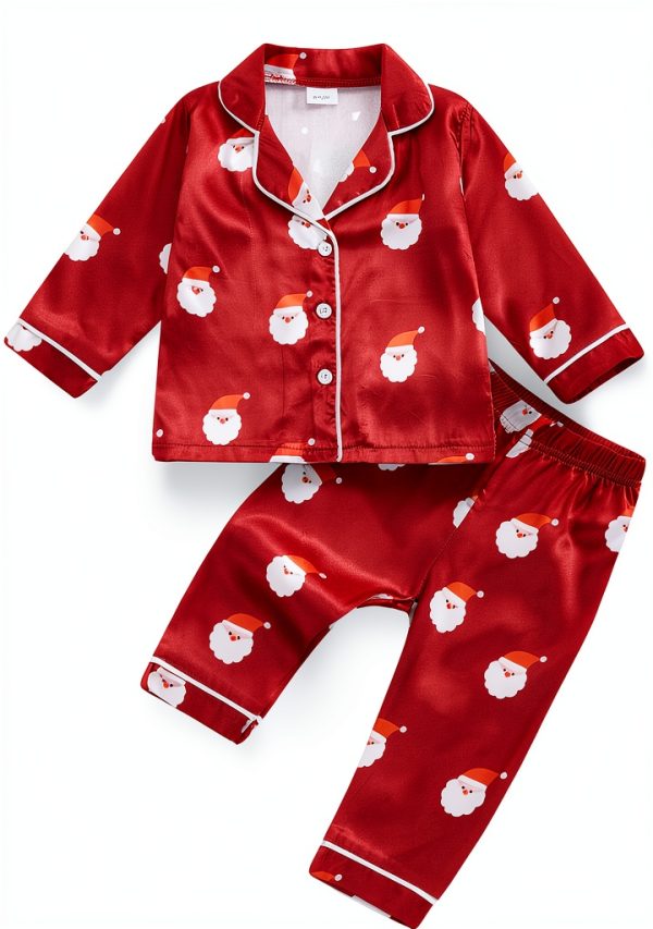 Baby Girls Santa Claus Red Satin Pajamas Set-0