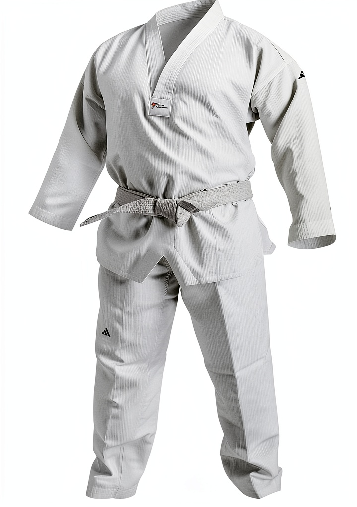 Athlete wearing Adidas Taekwondo Suit White V Neck during a sparring session