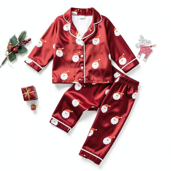 Baby Girls Santa Claus Red Satin Pajamas Set-1