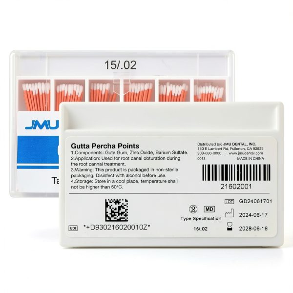 JMU 5 Pack Dental Gutta Percha Points .02 Taper, #15, Spill-Proof Box, 120pcs/pack-1