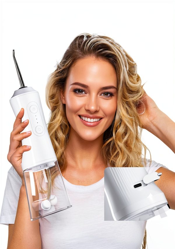 Water Dental Flosser - Portable Cordless Oral Irrigator 300ML, Rechargeable IPX7 Waterproof Irrigation Cleaner for Teeth Cleaning & Flossing, Travel & Home Use (Pearl White)-3